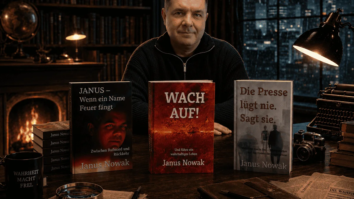 Janus Nowak mit seinen Büchern